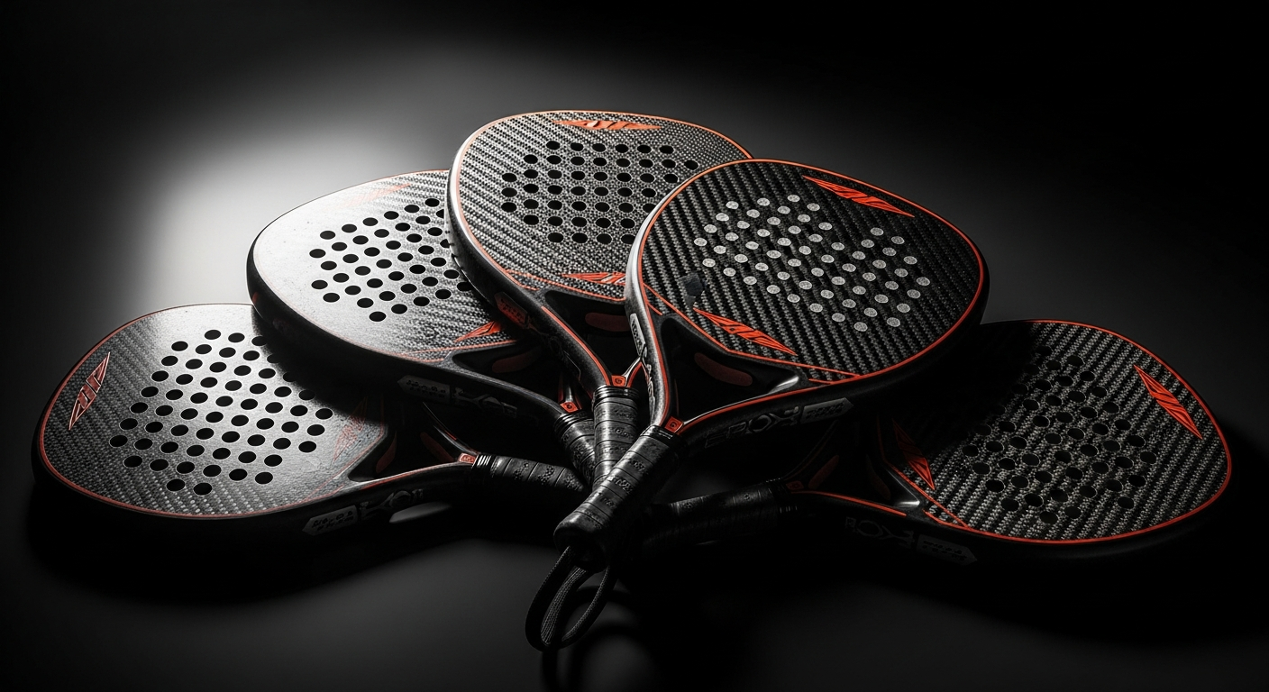 Collection of premium professional padel rackets for advanced competitive players